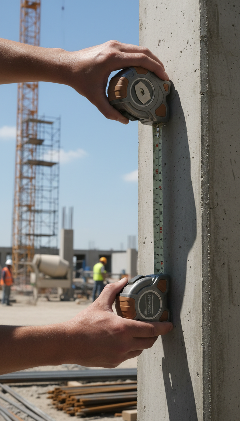 Heavy-duty steel tape measure with locking blade in use