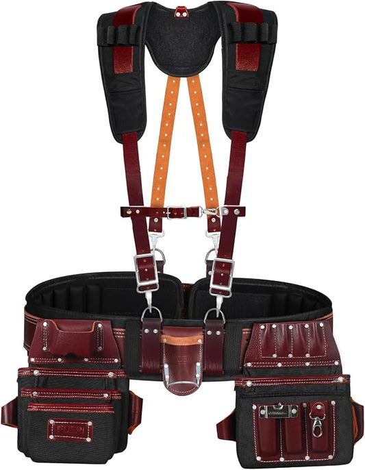 Leather Tool Belt System — Suspenders & Dual Pouches