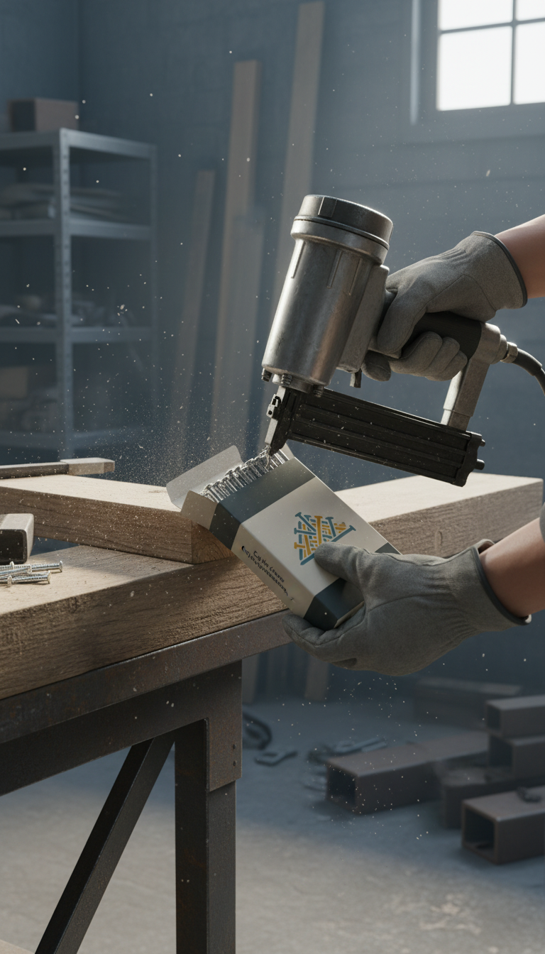 Box of 2" galvanized nails in use